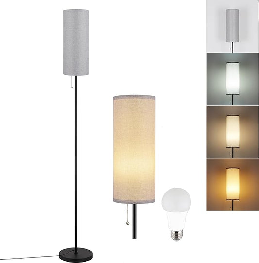 Floor Lamp for Living Room, Modern Standing Lamps with Lampshade, Minimalist Tall Lamp with Chain Switch for Living Room, LED Bulb Included (Gray Shade) - Bloomnest