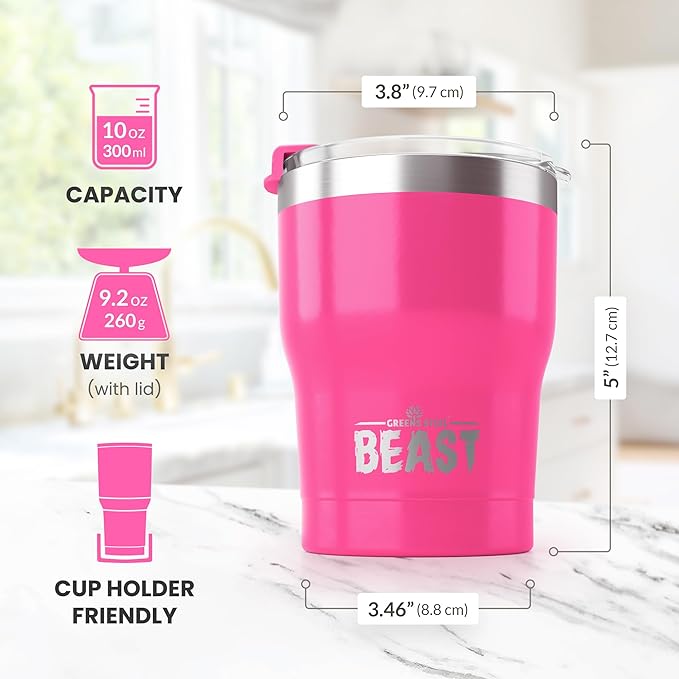 Beast 10 oz Tumbler Stainless Steel Vacuum Insulated Coffee Ice Cup Double Wall Travel Flask (Cupcake Pink) - Bloomnest