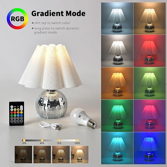 Rechargeable Crodless Small Funky Table Lamp, Battery Operated Remote Control Disco Mini Table Lamps for Bedroom Nightstand, Funky Small Table Lamp for Small Spaces for Kitchen Counter, Bookshelf - Bloomnest