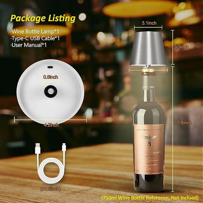 2025 New Wireless Bottle Lamp - LED Bottle Lights for Liquor & Wine Bottles, Cordless Lampshade, Whiskey Bottle Top Light, Bottle Stopper Night Light Kit, Rechargeable 3-Tone Touch-Dimmable - Bloomnest