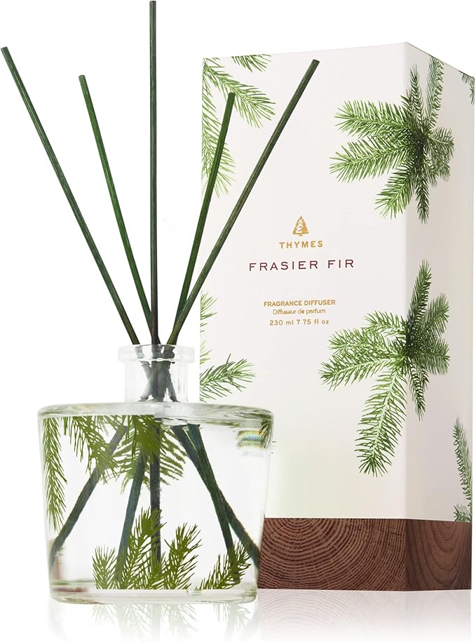 Thymes Frasier Fir Reed Diffuser Set – Includes Reeds, Fragrance Oil, and Frosted Glass Bottle – Fragrance Oil Diffuser – Room Fresheners – Luxury Home Decor – Green & Clear (Pine Needle, 7.75 fl oz) - Bloomnest