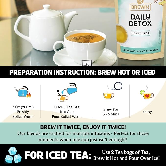 BREWIX, Ayurvedic Detox Herbal Tea Bags (30 Pyramid Tea Bags) Caffeine-Free Herbal Tea | Cleansing Formula with Traditional Ayurvedic Herbs | Supports Digestion, Balance & Daily Vitality - Bloomnest