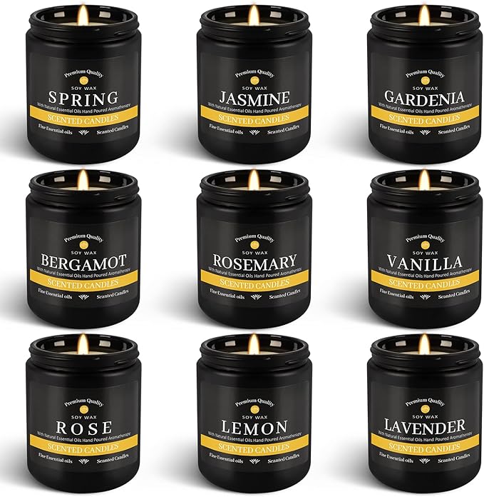 9Psc Scented Candles Set | Men Candle Set,7oz Gifts for Men Aromatherapy, Soy Candle(Black) - Bloomnest