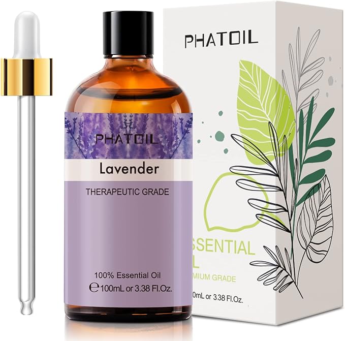 Lavender 3.38fl.oz Essential Oil, PHATOIL Aromatherapy Essential Oils for Diffuser, Humidifier, Perfect for DIY Soap, Candle, Bath Bombs Making(100ml) PHATOIL