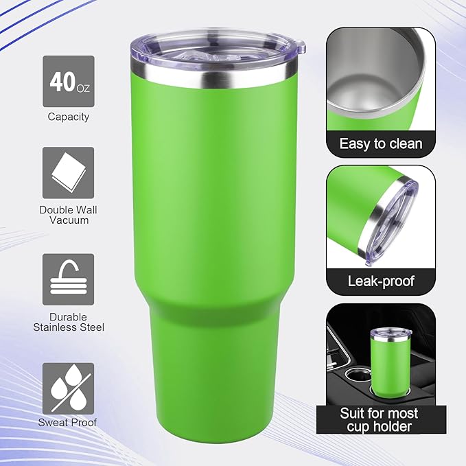 40 oz Tumbler with Lids and Straws Double Wall Vacuum Insulated Tumbler Cup,Stainless Steel Leak-proof Thermal Tumbler Powder Coated Travel Coffee Mug for Cold and Hot Drinks,Avocado Green - Bloomnest