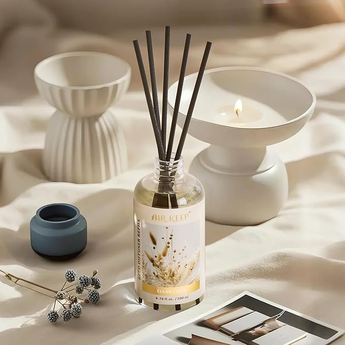 Airkeep Reed Diffuser Oil Refill with Diffuser Sticks, 6.76 Fl Oz(200ml) Clean Linen Scented Oils, Aroma Therapy, Home Fragrance & Air Freshener, Office Décor, Decoration - Bloomnest