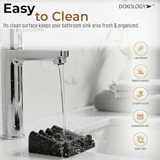 DOXOLOGY Black Marble Soap Dish Bathroom Organizer - Resin Soap Dish with Rectangular Design 3.7" L x 2.8" W - Self Draining Soap Dishes Keeps Countertop Neat - Marble Look Soap Tray for Sink - Bloomnest