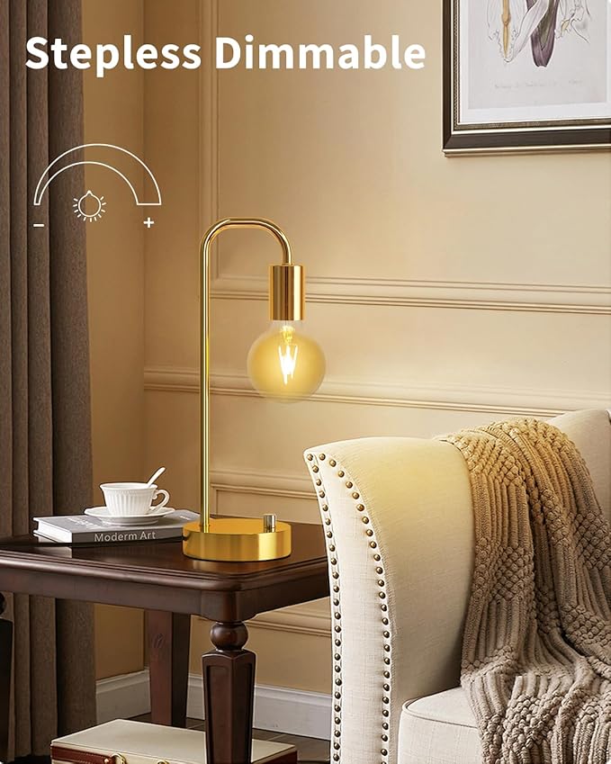 ONEWISH Industrial Table Lamp Set of 2 with USB A&C Charging Port, Stepless Dimmable Nightstand Bedside Lamps for Bedroom,Desk Lamps with 2700K Gold Gradient Bulb for Reading Living Room - Bloomnest