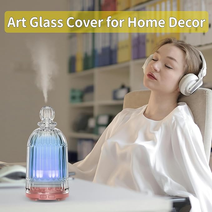Glass Essential Oil Diffuser, Small Cool Mist Humidifier Glass Cover & Plastic Reservoir with 7 Color LED Lights, Auto Shut-Off for Home, Office, Spa 120ml(Copper Bottom) - Bloomnest