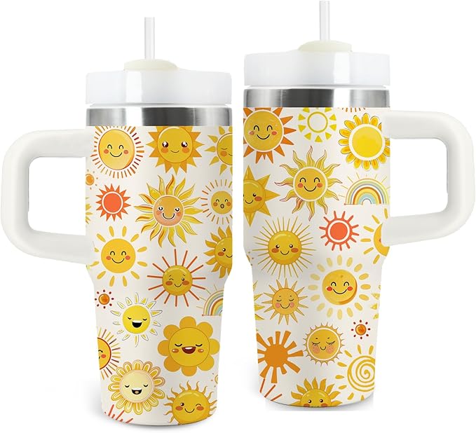 Sunshine Gifts - 14 Oz Yellow Kids Sun Tumbler with Handle and Straw, Stainless Steel Insulated Water Bottle, for Sports, School, Travel - Funny Sunshines Themed Children Birthday Gift Cup(1pc) - Bloomnest