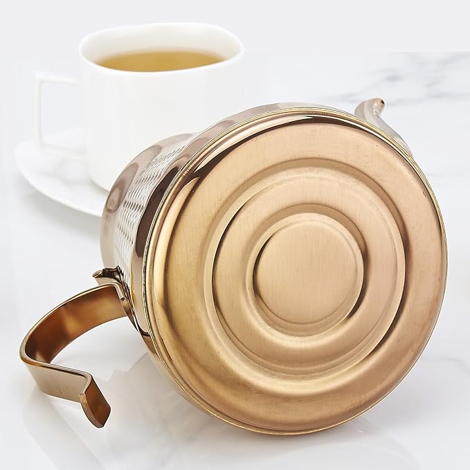 SANQIAHOME 1.2L(40oz) Stainless Steel Hammer Patterned Teapot With Removeable Infuser,Loose leaf cover,Copper - Bloomnest
