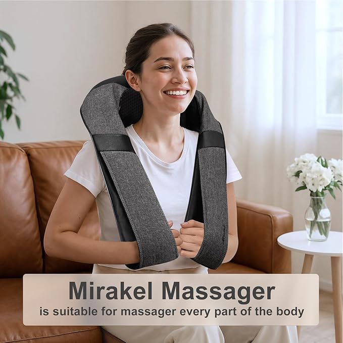 Mirakel Shiatsu Neck & Back Massager with Heat - Deep Tissue Neck, Back & Shoulder Pain Relief - Ergonomic Design Shoulder Massager, Idea Presents for Christmas, Fathers Day, Mothers Day, Women, Men - Bloomnest