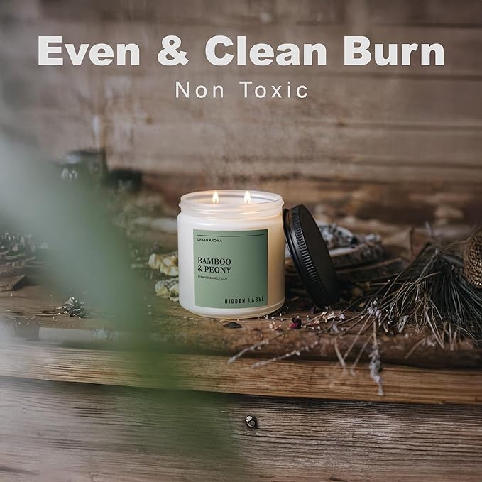Hidden Label Bamboo Peony Scented Candle, 12oz 2 Wick Natural Soy Non Toxic Candles, Clean Burning Long Lasting Aromatherapy for Home | Gifts | Décor,Premium Scents for Relaxation & Stress Relief - Bloomnest
