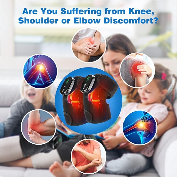Knee Massager with Heat and Vibration, Cordless Knee Heating Pad Shoulder Brace, Heated Knee Elbow Shoulder Brace Wrap for Arthritis (Pack of 2 Black) - Bloomnest