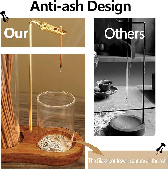 Incense Holder for Sticks with Ash Catcher-2 in 1 Glass Incense Stick & Candle Holder with Storage, Anti-Ash Flying insence-Sticks Burner for Meditation Yoga Spa Home Decor sage (Dark Base) - Bloomnest