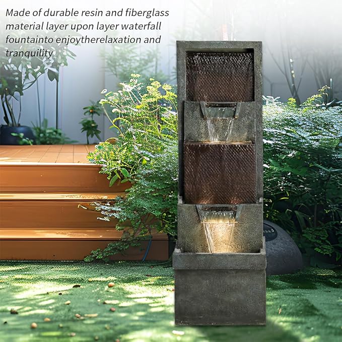39.3”H Outdoor Garden Waterfall Fountain-Indoor Water Fountain with LED Lights, for Gardens, Landscaping, Patios, Balconies, Office,and Lawns for a Calming Oasis in Outdoor Living Art Decor