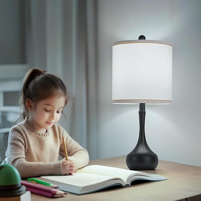23" Black Metal Modern Table Lamp Set of 2,Farmhouse Bedside Lamps for Living Room, 3 Color Temperature Rustic Table Lamps for Bedroom, Night Stands, Dorm,Office, Home Décor(Bulb Included) - Bloomnest