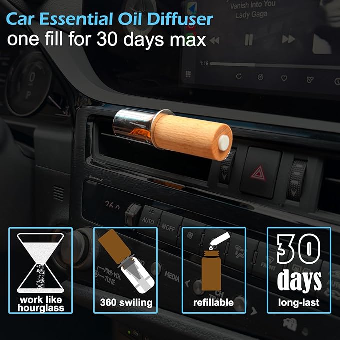 Refillable Car Essential Oil Diffuser with Lemon Oil (10ml), 30 Days’ Vent Clip Air Freshener Commuter Aromatherapy Non-toxic Strong Natural Fragrance Odor-fighting Fresh Scent for Women Men (1 Set) - Bloomnest