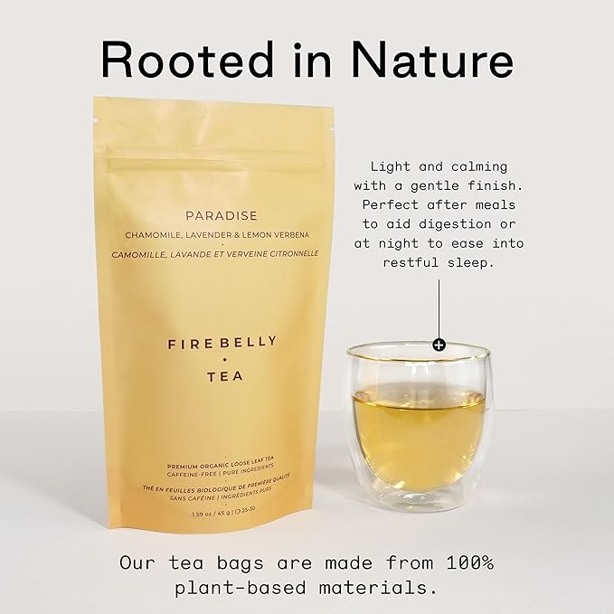 Firebelly Tea Paradise, Organic Chamomile, Lemon Verbena & Lavender Tea, Loose Leaf Herbal Blend, Caffeine Free, Relaxing Calming Tea for Evening & Sleep Support, 1.59oz - Bloomnest