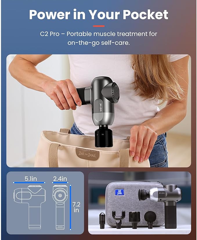 BOB AND BRAD C2 Pro Massage Gun with Heat and Cold Therapy, Mini Massager Gun Deep Tissue, Heated Professional Electric Back Massager for Athletes, Handheld Massager - Bloomnest