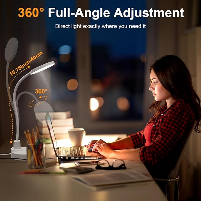 15W LED Desk Lamp with USB Charging Ports – Dimmable Table Lamp with 3 Color Temps, 5 Brightness, 4 Timers, Flexible Gooseneck Light with Base, Eye-Caring Reading Light for Home Office, Bedroom, Study - Bloomnest