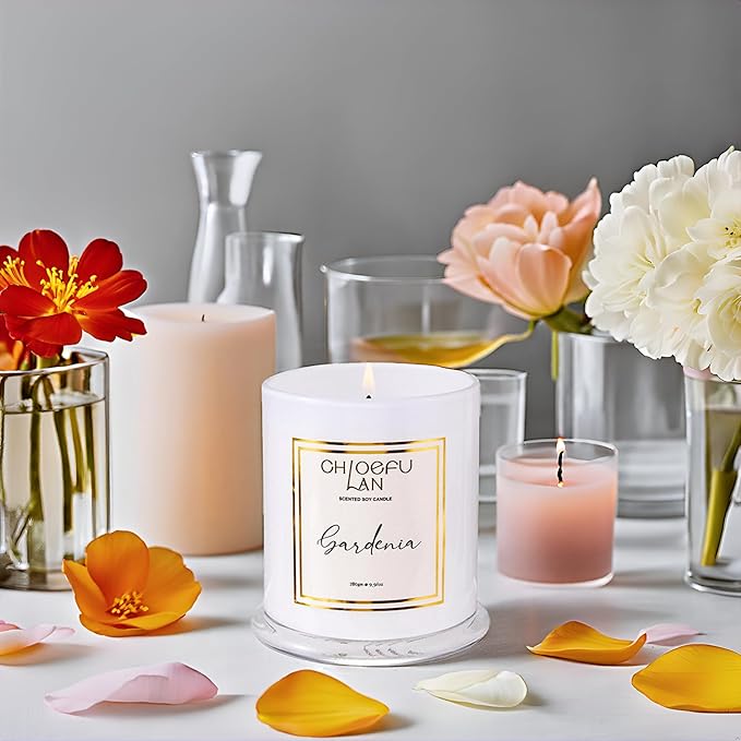 Chloefu LAN Gardenia Scented Candles for Home, Natural Soy Candle for Home Decor, Birthday Candle Gift for Women, 10 oz 65 Hours Burn - Bloomnest