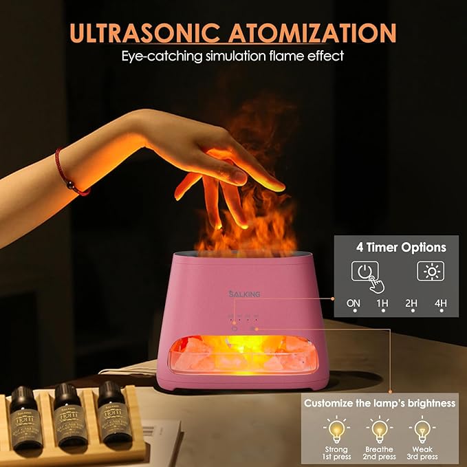 SALKING 2-in-1 Himalayan Salt Lamp & Ultrasonic Essential Oil Diffuser, Aromatherapy Diffuser Cool Mist Humidifier, Salt Therapy Lamp, 100% Pure Himalayan Salt, Ambient Glow, 150ml (Hot Pink) - Bloomnest