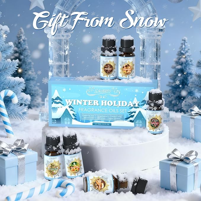 SALUBRITO Winter Fragrance Oils Set, Holiday Essential Oils for Diffuser, Candle, Soap Making - Christmas Tree, Cinnamon, Gingerbread, Candy Cane, Spiced Cider, Sugar Cookies Scented Oil - Bloomnest