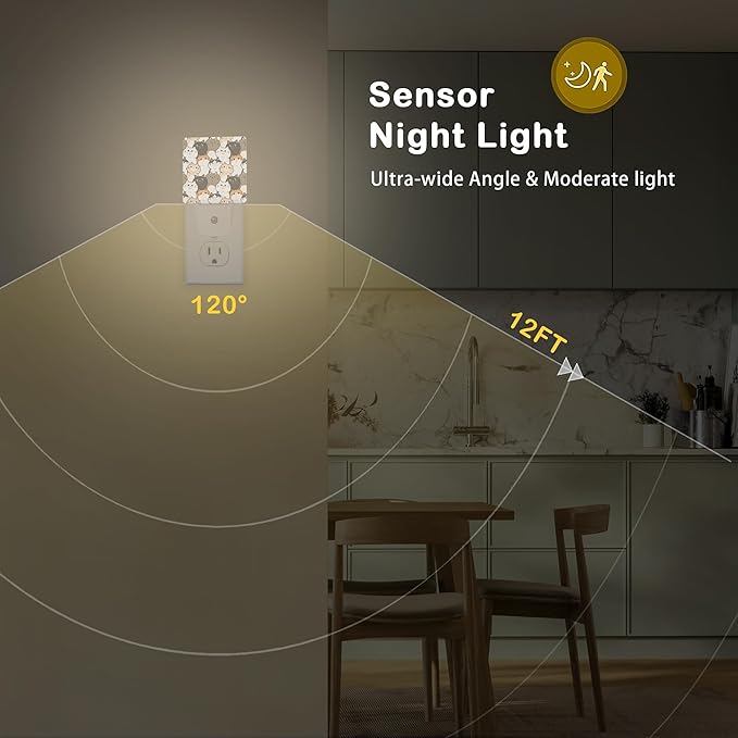 Cute Cats Night Light with Dusk to Dawn Light Sensors, Plug-in Wall Led Night Lights, Energy Efficient Lamp for Bedroom/Bathroom/Kitchen/Hallway/Stairs