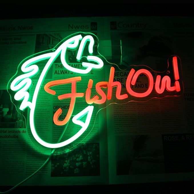 Fish On Neon Sign Go Fishing LED Signs for Wall Green Red Neon Light Dimmable Neon Lights Signs Fish Neon Light Up Sign for Bedroom Living Room Man Cave Yacht Decor Men Gifts - Bloomnest