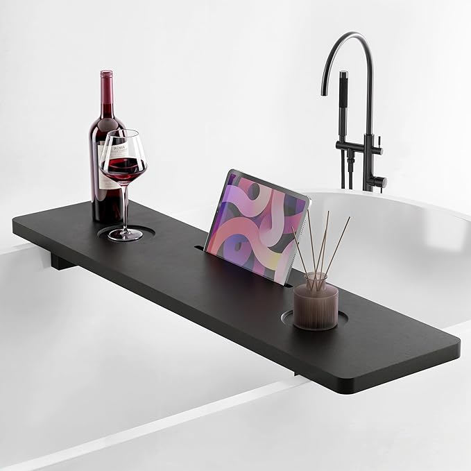Tinamo Black Bathtub Caddy Tray Table | 35x9x2.5 Inch Large Bath Tub Tray Wooden | Anti-Tipping, Sustainable Tub Tray for Bathtub | Bathtub Accessories Holders for Bathtub (Acacia Wood) - Bloomnest