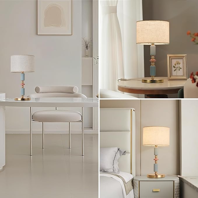White Linen Shade Table Lamp Modern Metal Desk Lamp with Plug Cord Switch for Bedroom Reading Room - Bloomnest