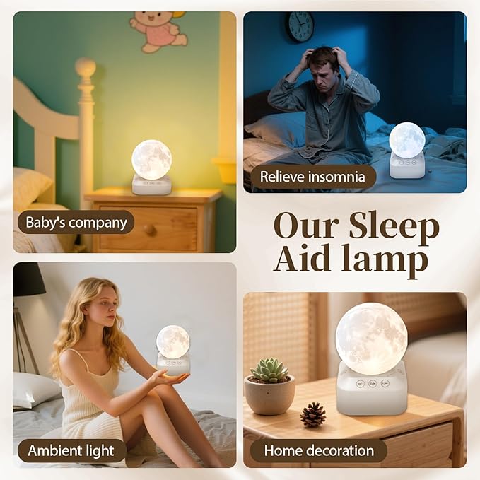 White Noise Sleep Machine with Moon Lamp Night Light,24 Soothing Sounds,Adjustable RGB Color Changing,Sleep Aid for Babies & Adults,Timer & Type-C Rechargeable,Reduces Stress & Improves Sleep Quality - Bloomnest