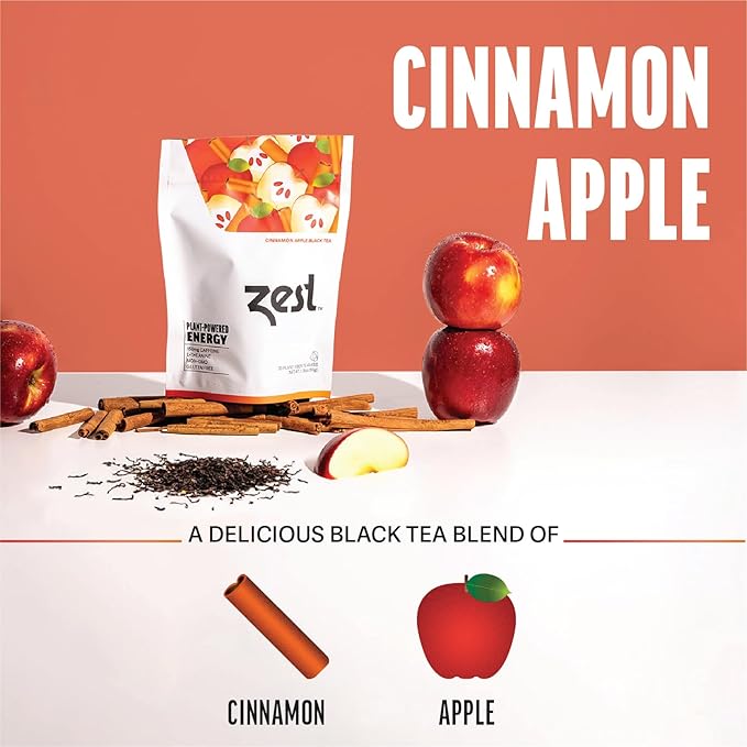 Zest Cinnamon Apple Spice Energy Tea – High Caffeine Black Tea Bags for Focus, Clarity & Morning Energy – Natural Non-GMO Caffeinated Breakfast Tea – Cozy Fall Focus Tea with 150mg Caf – 20Ct Pack - Bloomnest