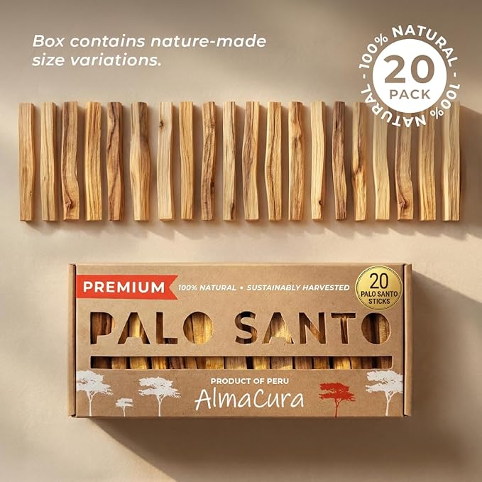 Palo Santo Premium Sticks (20), Smudging Incense High Resine, Pure Palo Santo Wood Certified from Peru. Ethically Sustainably Harvested. Protection, Meditation, Spiritual Cleansing SoulHealingExperience