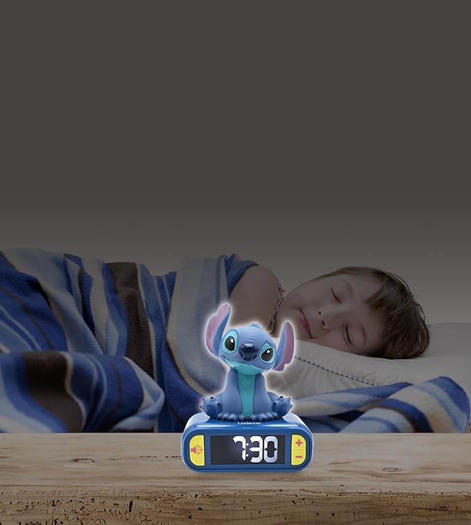 LEXiBOOK, Disney Stitch, Stitch Nightlight Alarm Clock, Sounds and Melodies, LCD Backlit Screen, Luminous, Snooze, Blue, RL800D - Bloomnest