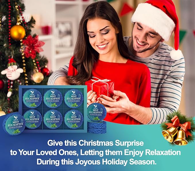 Shower Steamers Aromatherapy, 6 Pack Shower Bombs Organic with Menthol & Eucalyptus Essential Oils, Valentines Day Gifts for Her Mom Wife Him, White Elephant, Home Self-Care SPA Gift - Relaxation