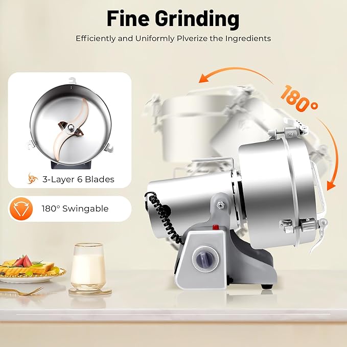 Electric Grain Mill Grinder, 2500g/5.51lb High-speed 32000r/min Food Grinder, 110V 4500W Countertop Grain Mill for Dry Spice Herbs Grains Coffee Rice Pepper (2500g) - Bloomnest