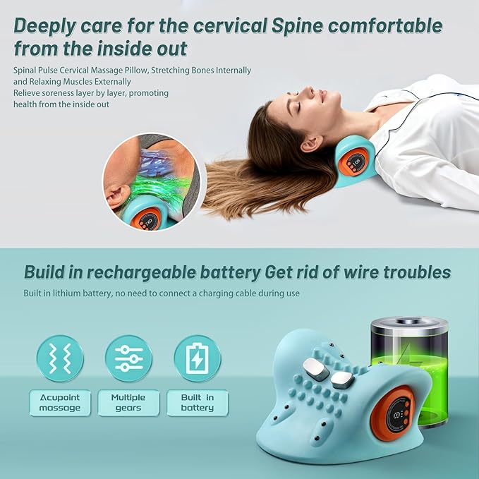 Neck Massager, Masajeador de Cuello, 3 Modes Electric Neck and Shoulder Relaxer Pillow, with Heat 26° Angle Cervical Traction Device for Pain Relief Deep Tissue - Bloomnest