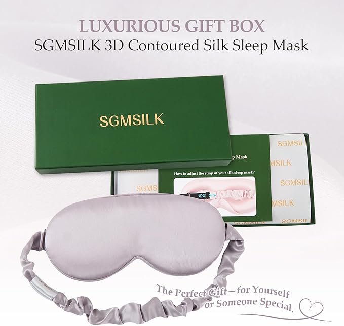 100% Mulberry Silk Sleep Mask for Unisex, 22 Momme 3D Silk Contoured Eye Mask, Breathable Light Blocking Blindfold with Adjustable Strap, Blackout Eye Cover for Travel, Dusty Purple - Bloomnest