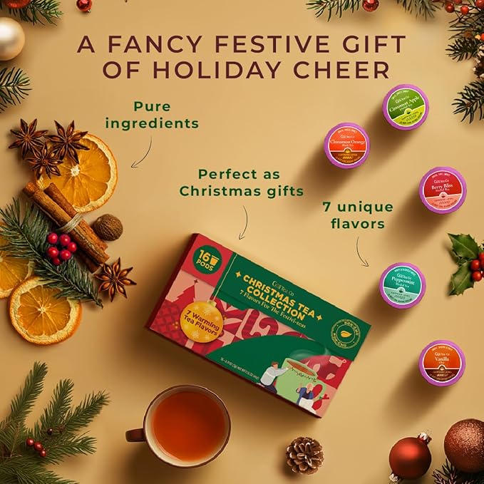 Gya Tea Co Christmas Tea Pod Collection Gift Set (16 Count) - Different Flavors Assorted Variety Pack - Bloomnest