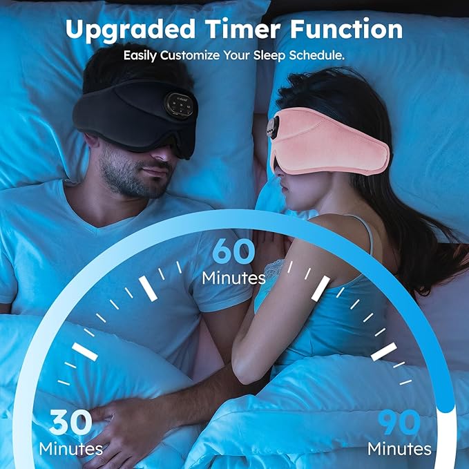 LC-dolida White Noise Sleep Mask, 3D Sleep Headphones with 16 Soothing Sounds, Bluetooth 5.4 Sleep Eye Mask with Timer, Total Blackout Sleeping Headphones for Side Sleeper(Pink)