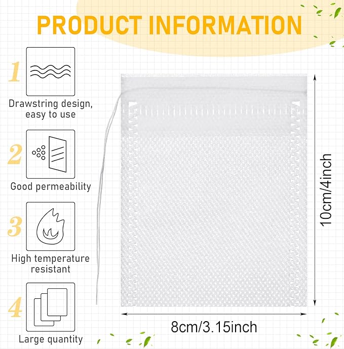 1000 Pcs Disposable Tea Bags Bulk for Loose Leaf Tea Drawstring Empty Coffee Sachets Filter Infuser Strainers for Coffee Spice Herbs(2 x 2.76 inches) - Bloomnest