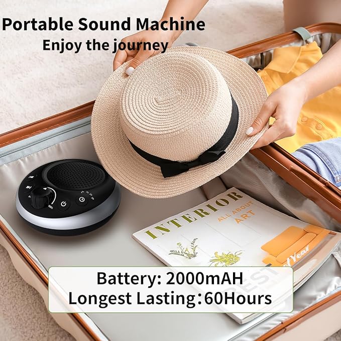 Rechargeable Portable Brown Noise Machine 2000mAH Large Battery Sound White Noise Machine 30 Soothing Sounds for Baby Kids Adults Sleep Machine Auto-Off Timer for Travel Camping and Home - Bloomnest