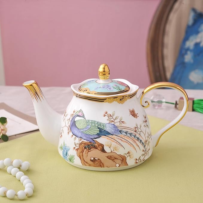 ACMLIFE Tea Set For One - Bone China Teapot & Cup, Vintage Floral Design, 12 Oz, Blue & White, Gifts For Women (Light blue) - Bloomnest