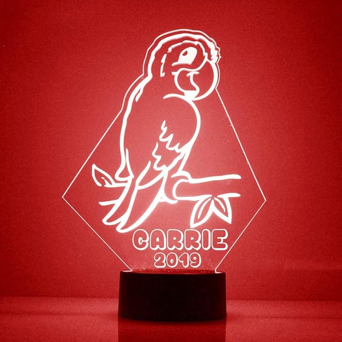 Tropical Parrot Custom 3D Illusion Lamp with Remote | LED Night Light with Personalized Name, Logo, Image, Design | 4 Modes, 16 Light Colors | USB or Battery Power | Made in The USA - Bloomnest