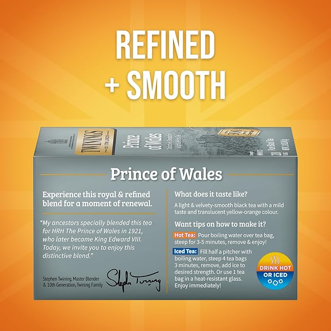 Twinings Prince of Wales Black Tea Individually Wrapped Bags, 20 Count (Pack of 1), Velvety Smooth & Mild, Caffeinated, Enjoy Hot or Iced, 20 Teabags - Bloomnest