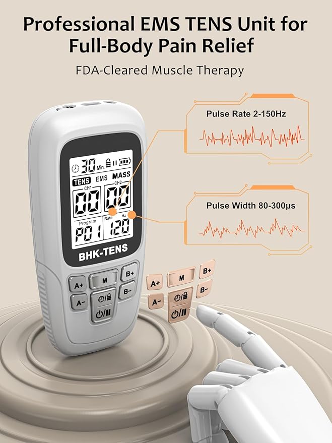 24 Modes TENS EMS Unit for Pain Relief, Muscle Stimulator Machine with 8 Reusable Electrode Pads - FDA Cleared 3-in-1 Device, 40 Intensity Levels, 90 Min Timer, Back/Neck/Knee Therapy, Pulse 2-150Hz