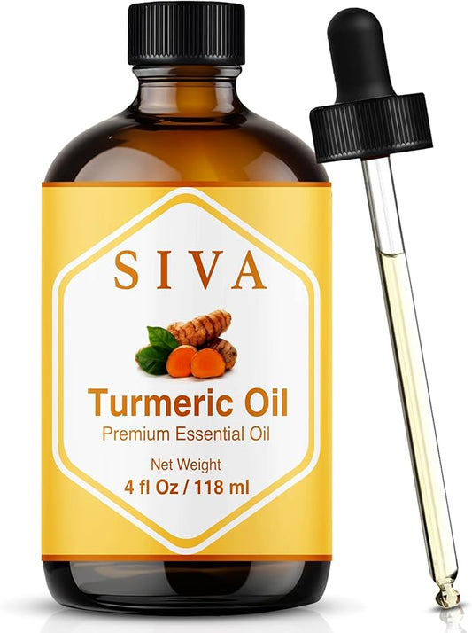 Siva Turmeric Essential Oil - 4 Fl Oz – 100% Natural Turmeric Oil - for Diffuser, Face, Skin Care, Aromatherapy, Hair Care, Scalp and Body Massage - with Dropper - Bloomnest