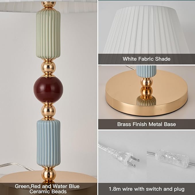 White Fabric Shade Table Lamp Modern Metal Desk Lamp with Plug Cord Switch for Bedroom Bedside - Bloomnest